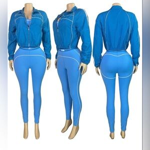 3-Piece Athletic Set – Cropped Zip Jacket, Sports Bra & High-Waisted Leggings